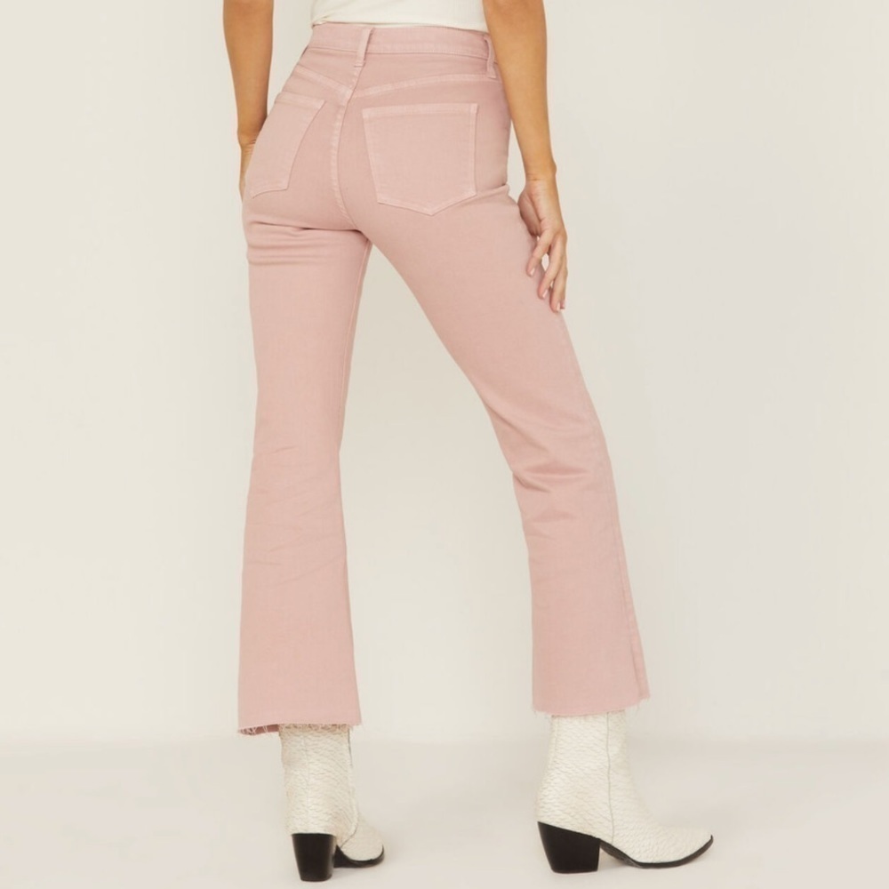 SNEAK PEEK WOMEN'S PINK HIGH RISE RAW HEM CROP JEANS SIZE 31/32 - Picture 3 of 5